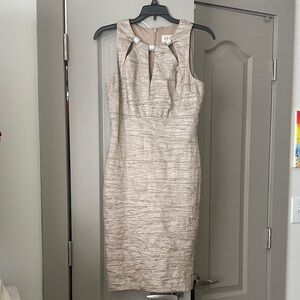 Eliza J Textured Beige Sleeveless Midi Dress